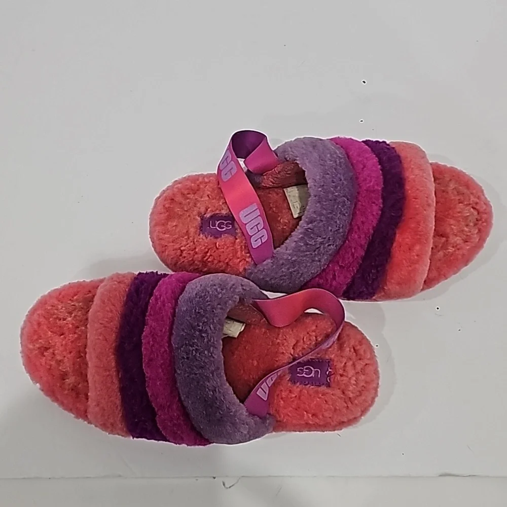 Ugg Fluff Yeah Slide Slippers Size 6 multi color purple pink